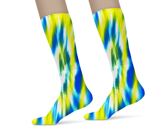 Blue Green All Over Tie Dye Athletic Sock